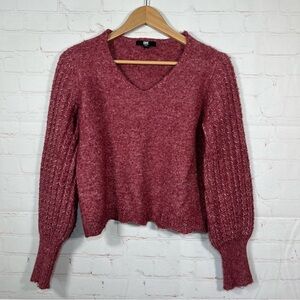 Frye Balloon Sleeve Sweater Womens Size XS Wool Blend V-Neck Marled Red